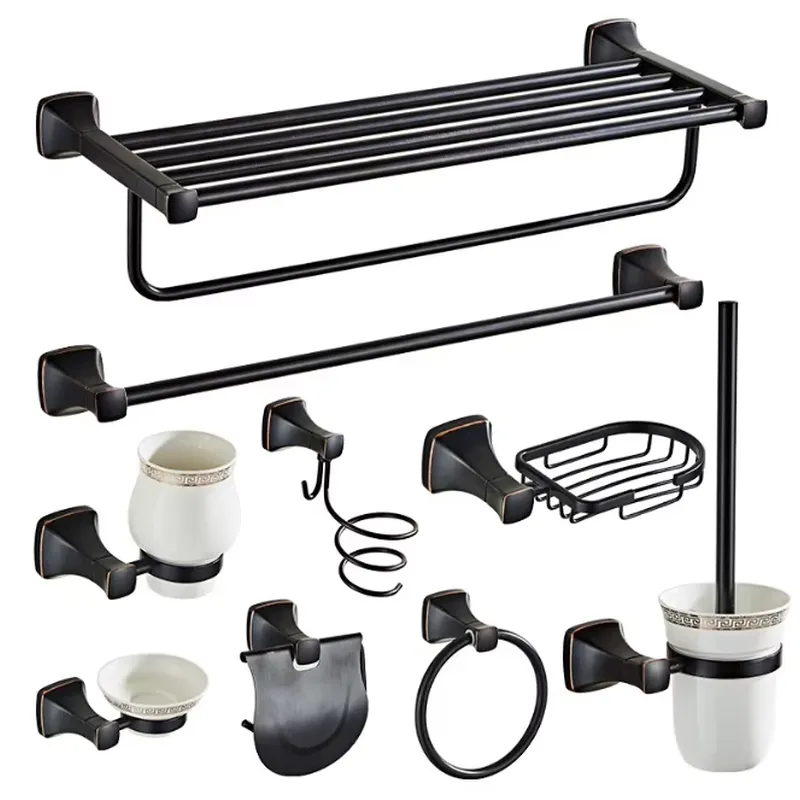 Towel Bar Stainless - 9点セット モダンブラックステンレススチール製バスルームハードウェアセット、壁掛け式タオルバー＆ホルダー付き