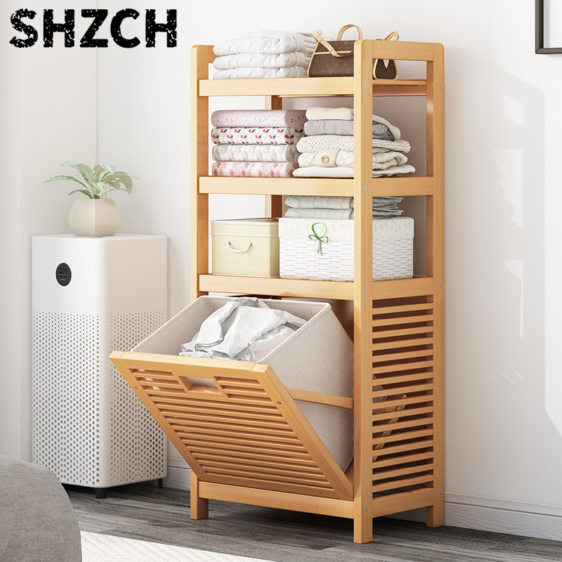 Home Bathroom Ventilation - 多層式竹製ランドリーハンパー、通気設計、広々としたバスルーム＆家庭用収納オーガナイザー、天然素材の自立型ラック