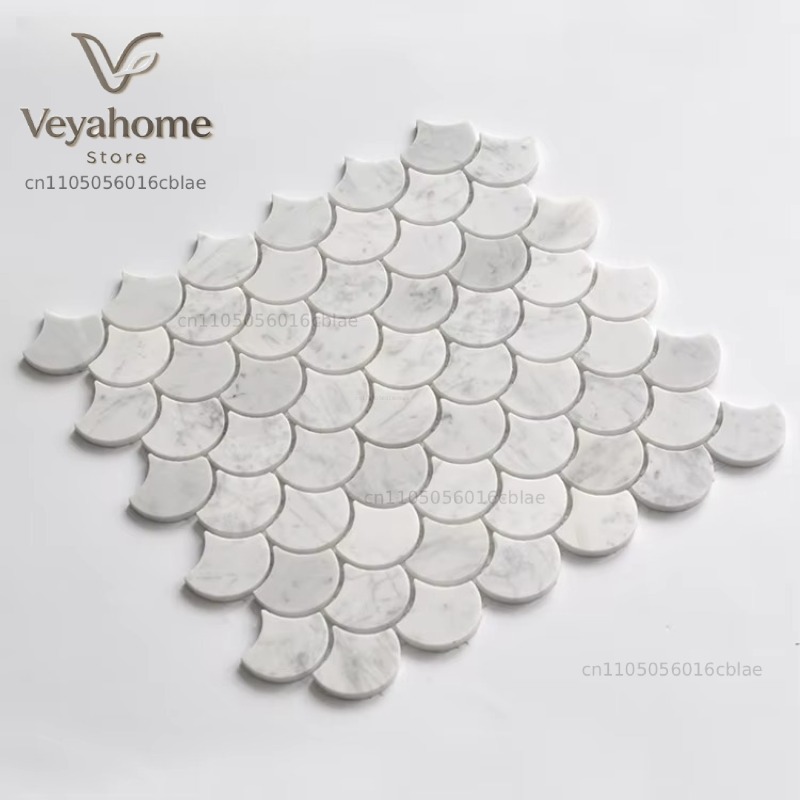 Home Bathroom Tiles - 魚鱗模様の大理石モザイクタイル（バスルームとキッチン用）- スタイリッシュな家のためのエレガントな壁や床の装飾