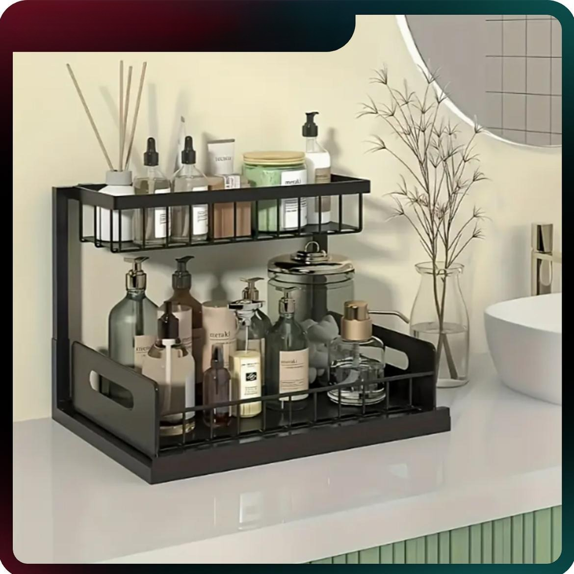 Home Bathroom Shelf - 頑丈なプルアウト式キャビネットオーガナイザー、シンク下収納ラック、金属製スライド式引き出し棚、キッチン、バスルーム、食器棚、パントリー、クローゼット用の省スペース、多目的ホームオーガナイザー