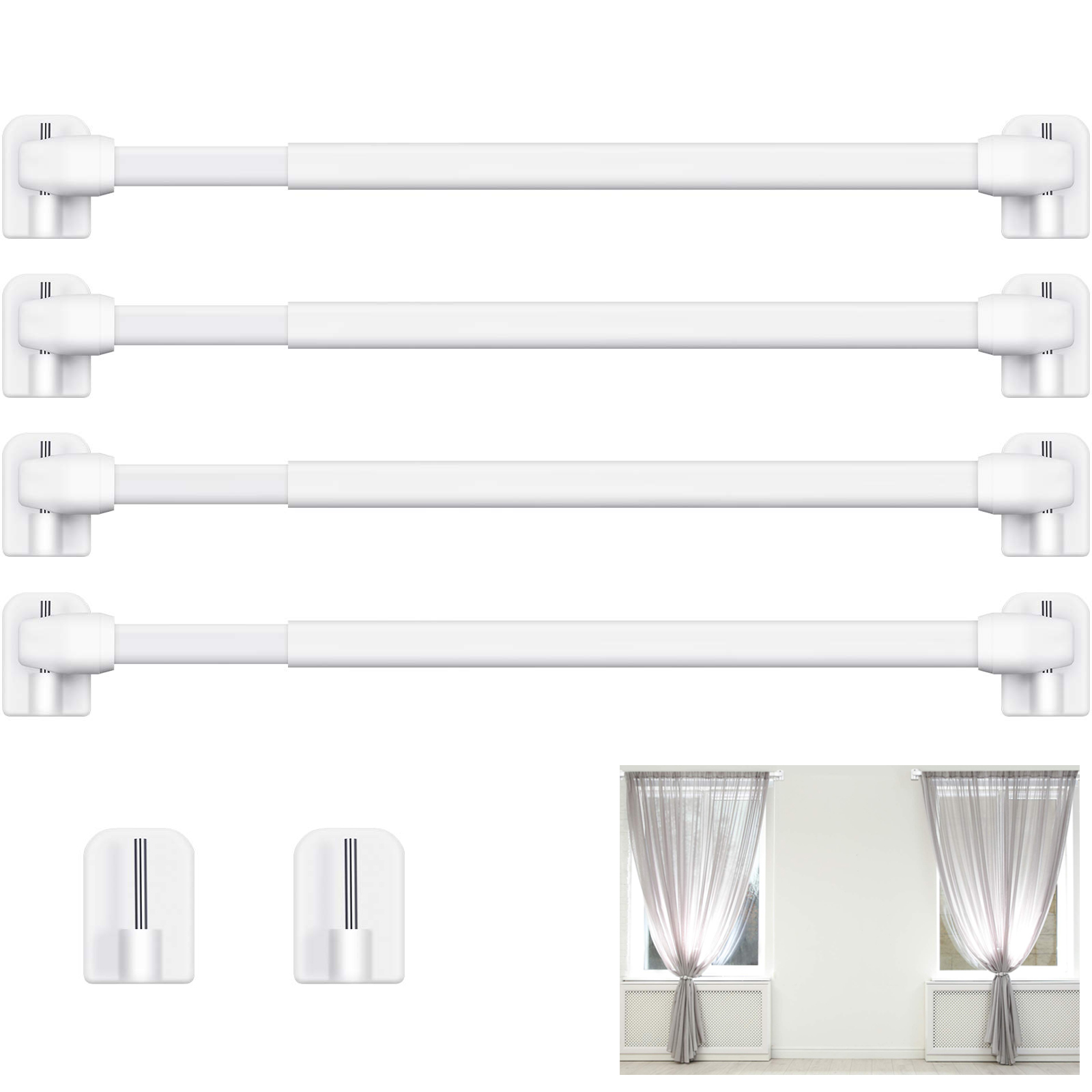 Home Bathroom Hardware - 4個セット 調節可能なカーテンロッド 浴室バー シャワー用 延長可能な伸縮ポール 穴あけ不要
