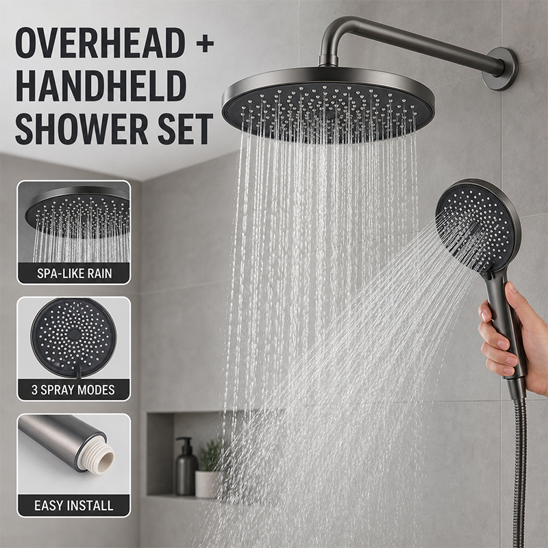 Home Bathroom Spa - 3モードハンドヘルドシャワーヘッド、高圧オーバーヘッドレインフォールスプレーヤー、大流量、家庭用SPA向けバスルームシャワーセット