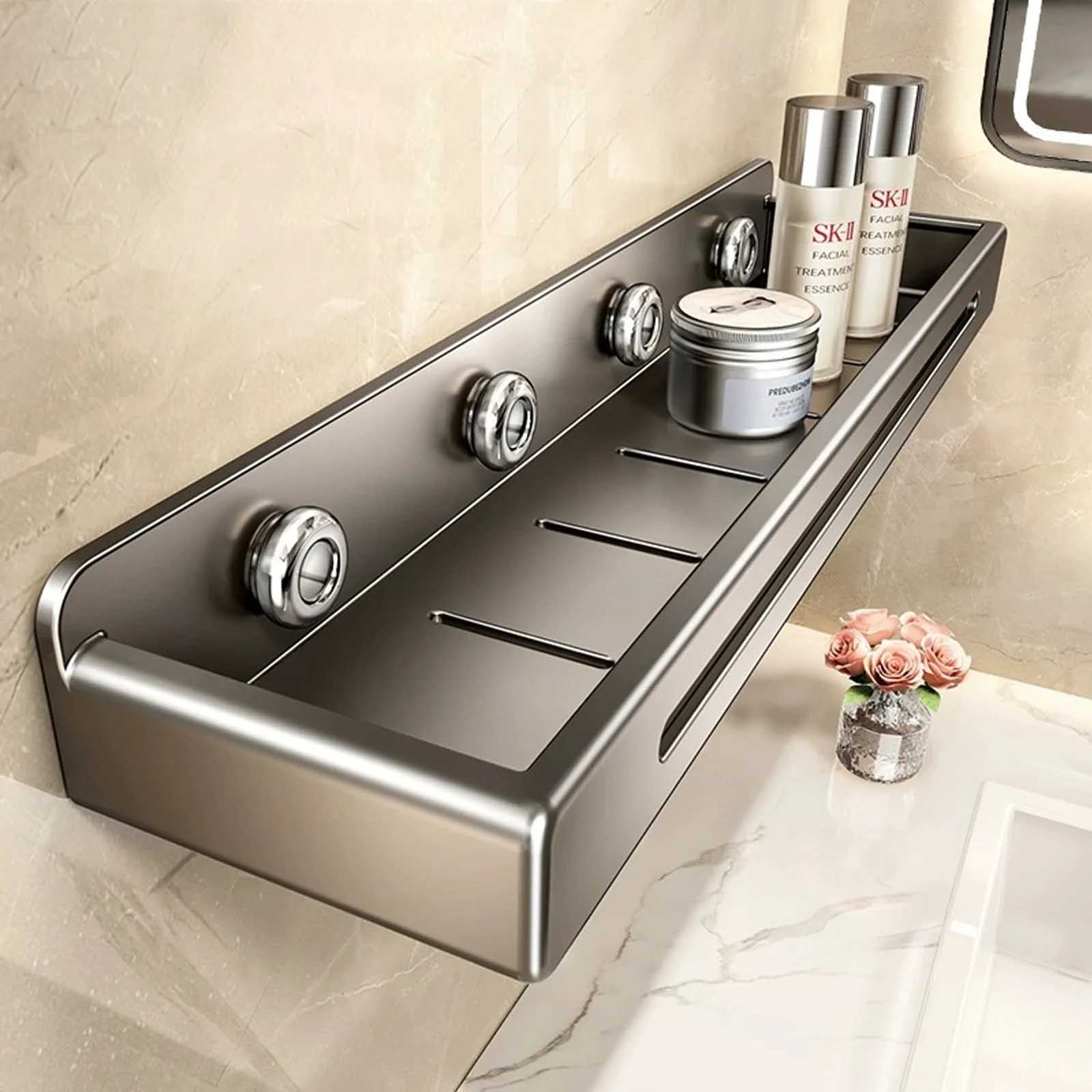 Home Bathroom Shelf - 壁掛け式バスルームラック、バスルーム棚、トイレ用ステンレス製、穴あけ不要の吊り下げラック、バスルームオーガナイザー、キッチンシンク用吊り下げラック