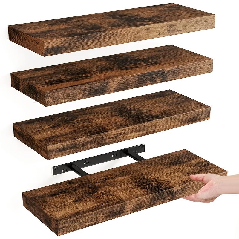 Home Bathroom Shelf - 4個セットのフローティングシェルフ 壁掛け収納ラック 素朴な木製ウォールシェルフ ディスプレイ棚 オーガナイザー バスルーム