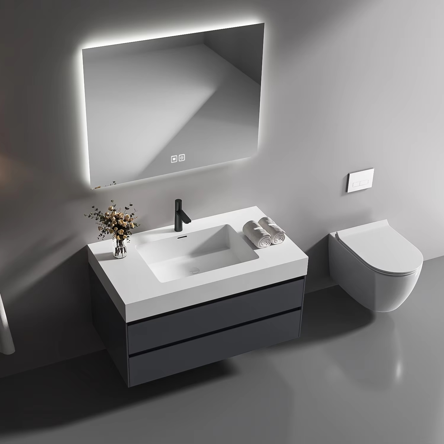 Home Bathroom Trends - モダンな高級壁掛け式洗面台合板キャビネット、最新トレンドの家庭用・ホテル用家具、耐水性セラミック洗面器（ヴィラ用）