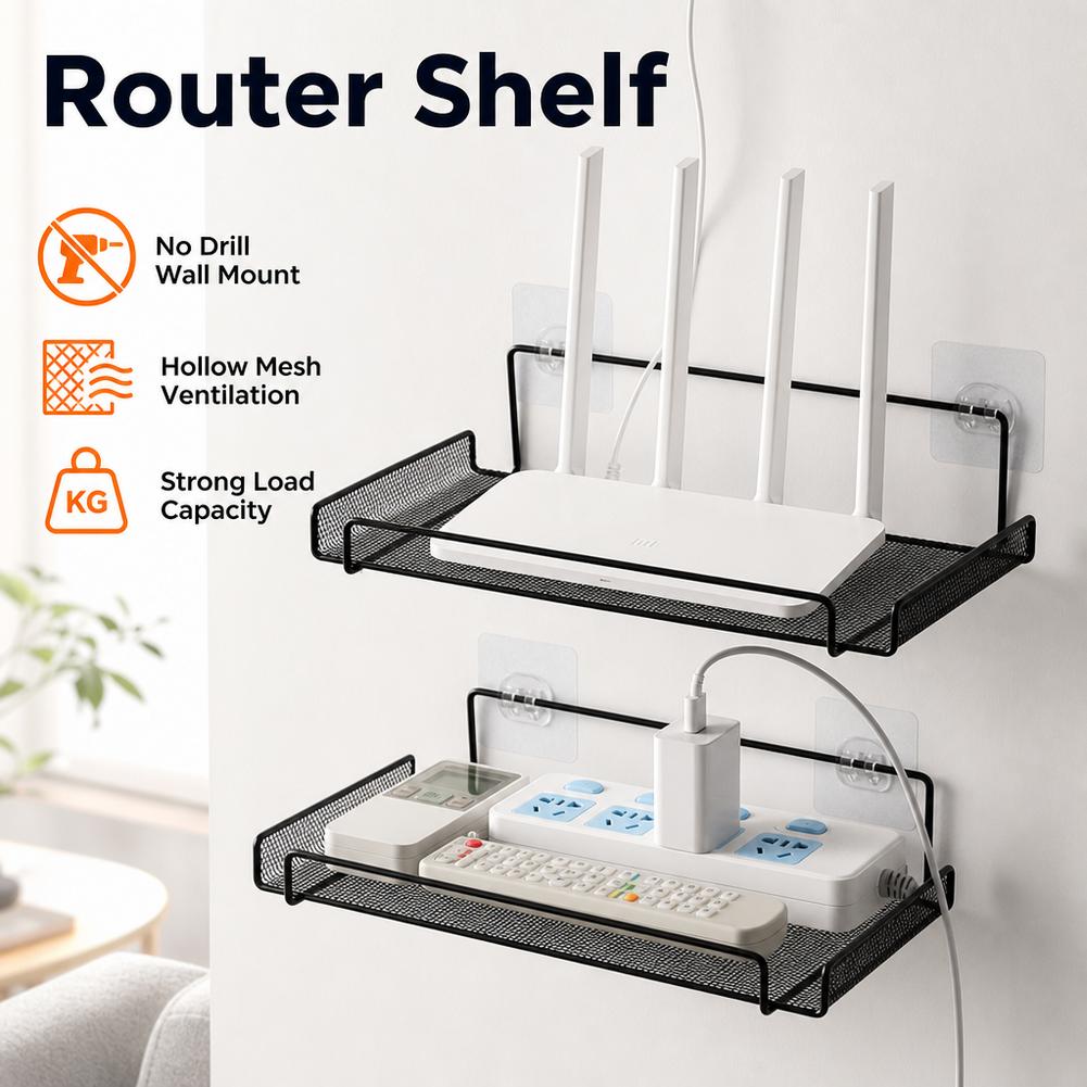 Home Bathroom Shelf - ステンレス製壁掛けルーターシェルフ 穴あけ不要 WiFi収納オーガナイザー 家庭用 バスルーム キッチンシェルフ