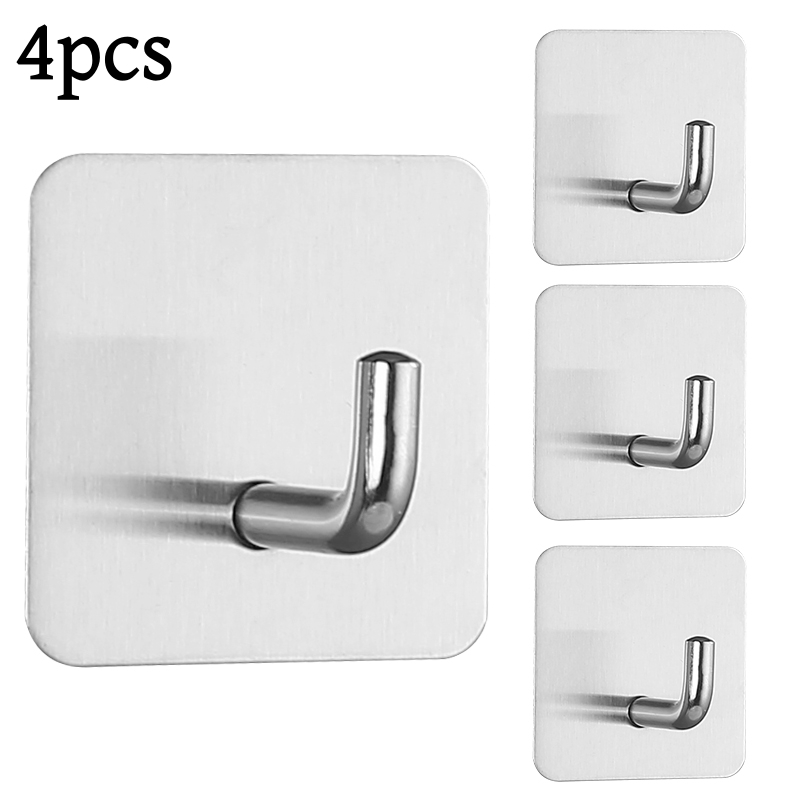 Towel Bar Stainless - 2-4 個の自己粘着式壁フックタオルホルダードア布コートハンガー浴室キッチンハードウェアラックバッグフックオーガナイザー吊り下げ用