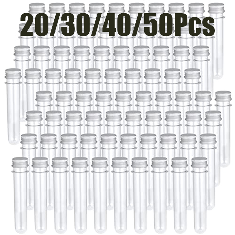 Bath Salts Jar - 20～50個入り 25×140mm 透明PETプラスチック試験管、シルバーアルミ製スクリューキャップ付き、バスソルト用空容器