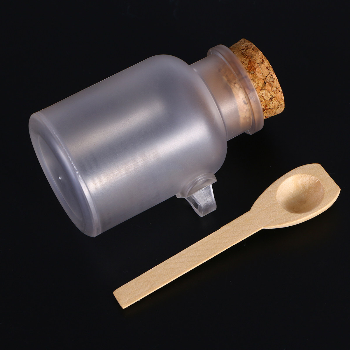 Bath Salts Jar - 200G ABSプラスチック製バスソルトボトル、空の瓶、コルクスプーン付き、スパイス保存用DIYポータブルコルクスパイスジャー