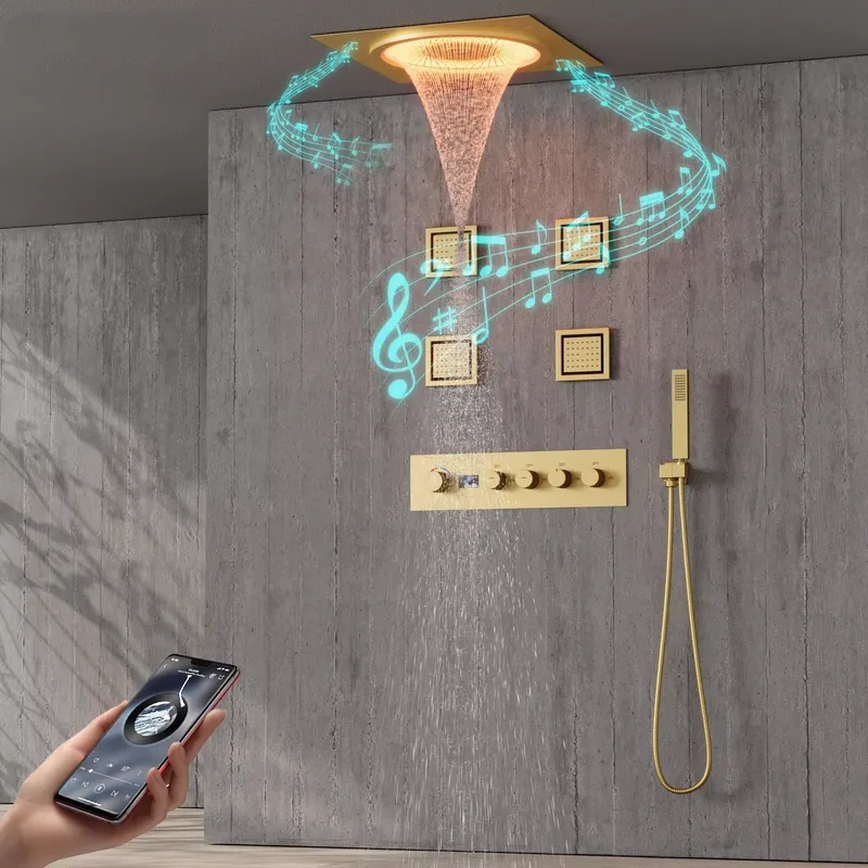 スマートLEDシャワーセット 浴室音楽内蔵レインフォールシス - Home Bathroom Spa のレビューと価格