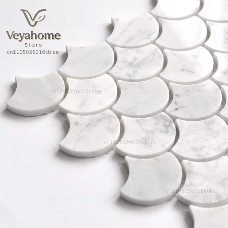 魚鱗模様の大理石モザイクタイル（バスルームとキッチン用）-  - Home Bathroom Tiles のレビューと価格