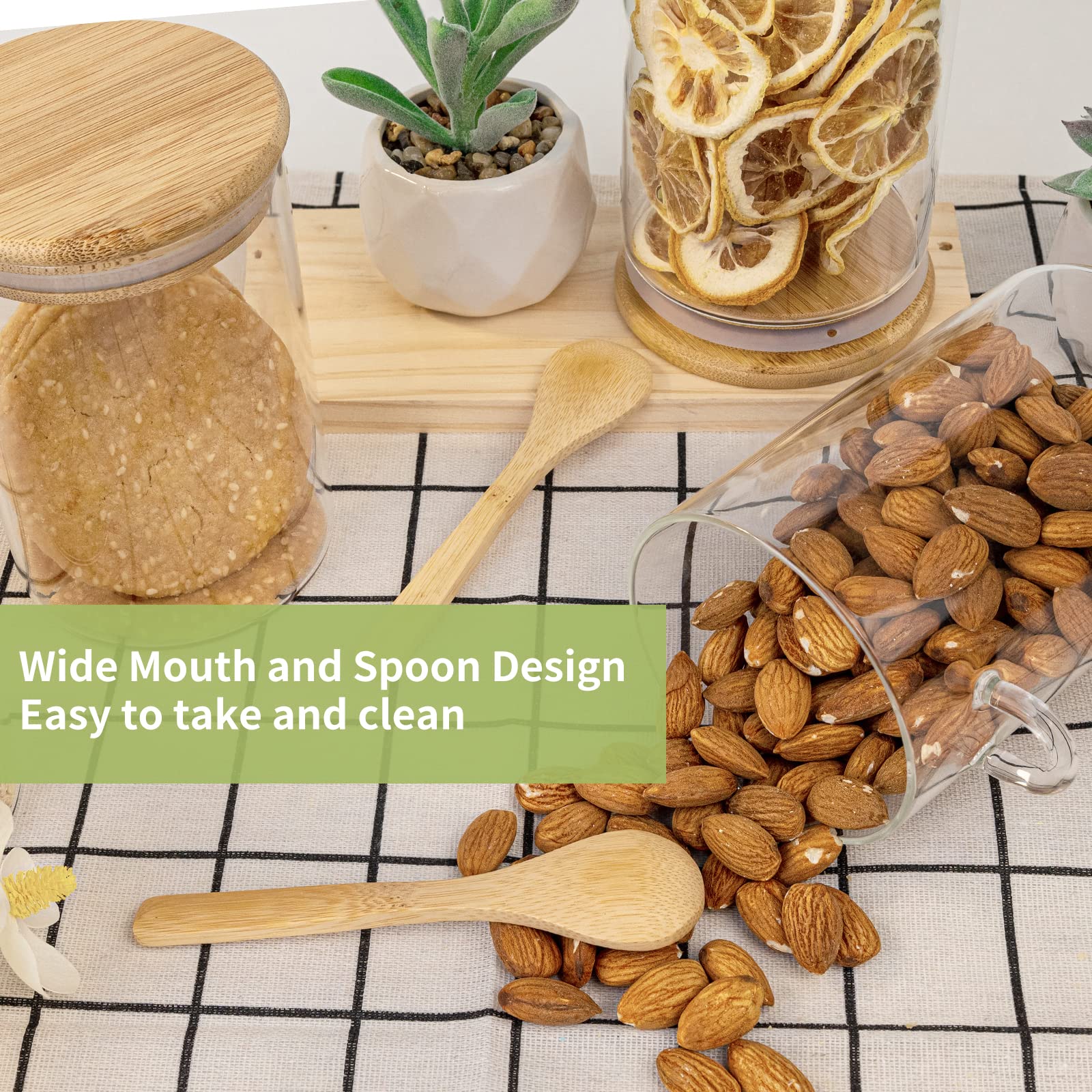 気密性のある食品保存用プラスチック容器、木製スプーンと蓋付き - Bath Salts Jar のレビューと価格
