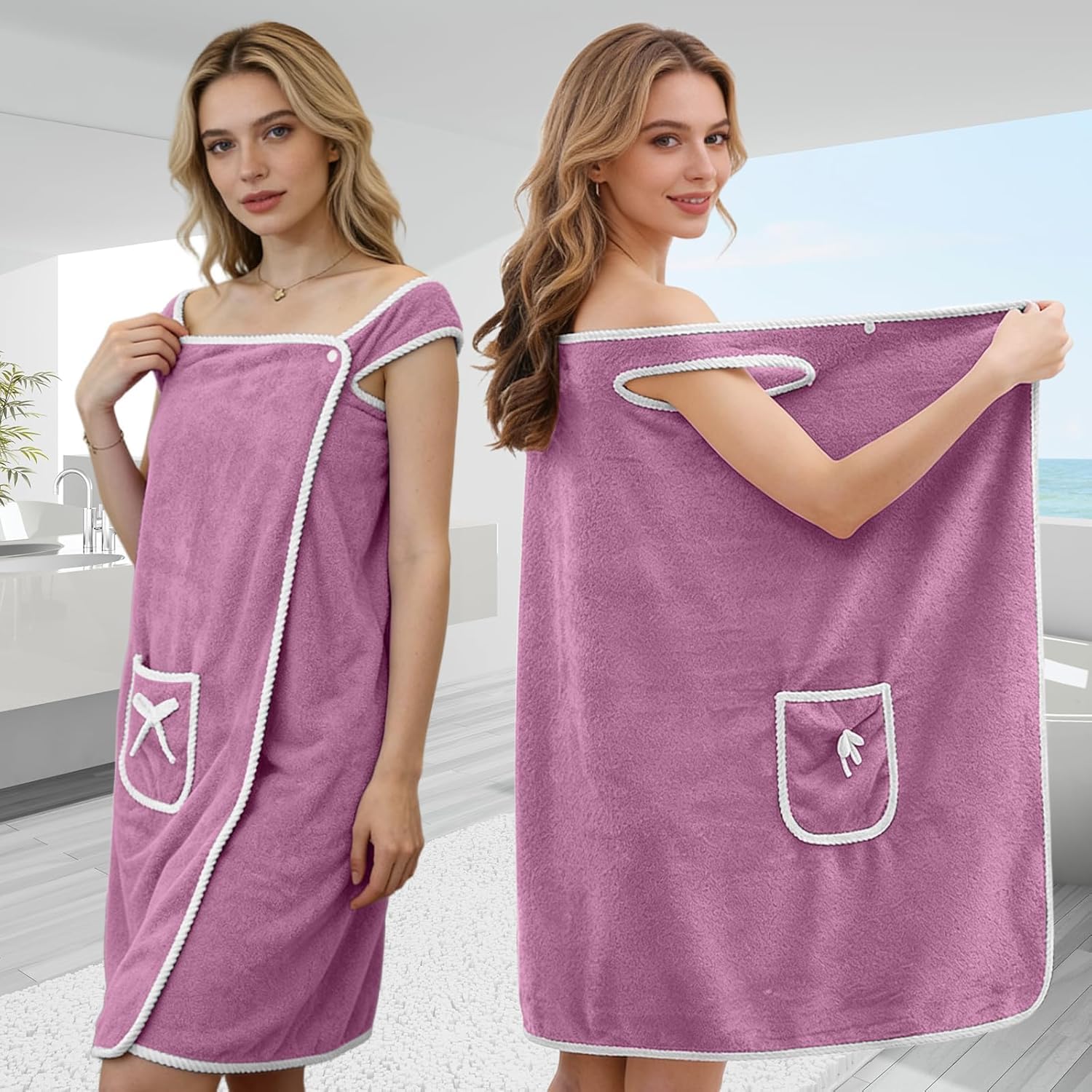 速乾性ウェアラブルバスタオル 女性用 女の子用 80x145 - Home Bathroom Spa のレビューと価格