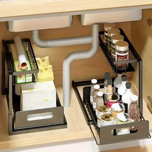 頑丈なプルアウト式キャビネットオーガナイザー、シンク下収納ラ - Home Bathroom Shelf のレビューと価格