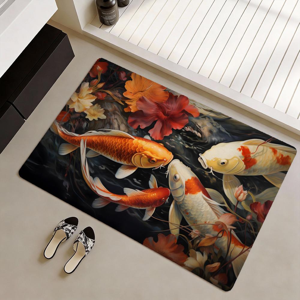 幸運をもたらす鯉の魚のフロアマット ソフトフランネル滑り止め - Home Goods Bathroom Mats のレビューと価格