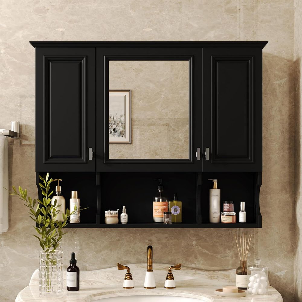 鏡付きバスルームウォールキャビネット、調節可能な棚とオープン - Home Bathroom Shelf のレビューと価格
