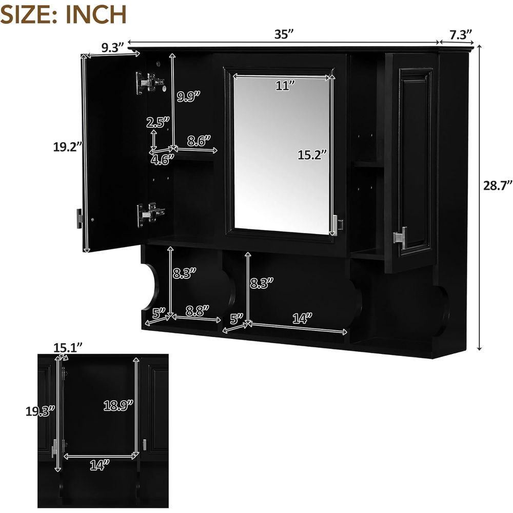 鏡付きバスルームウォールキャビネット、調節可能な棚とオープン - Home Bathroom Shelf のレビューと価格