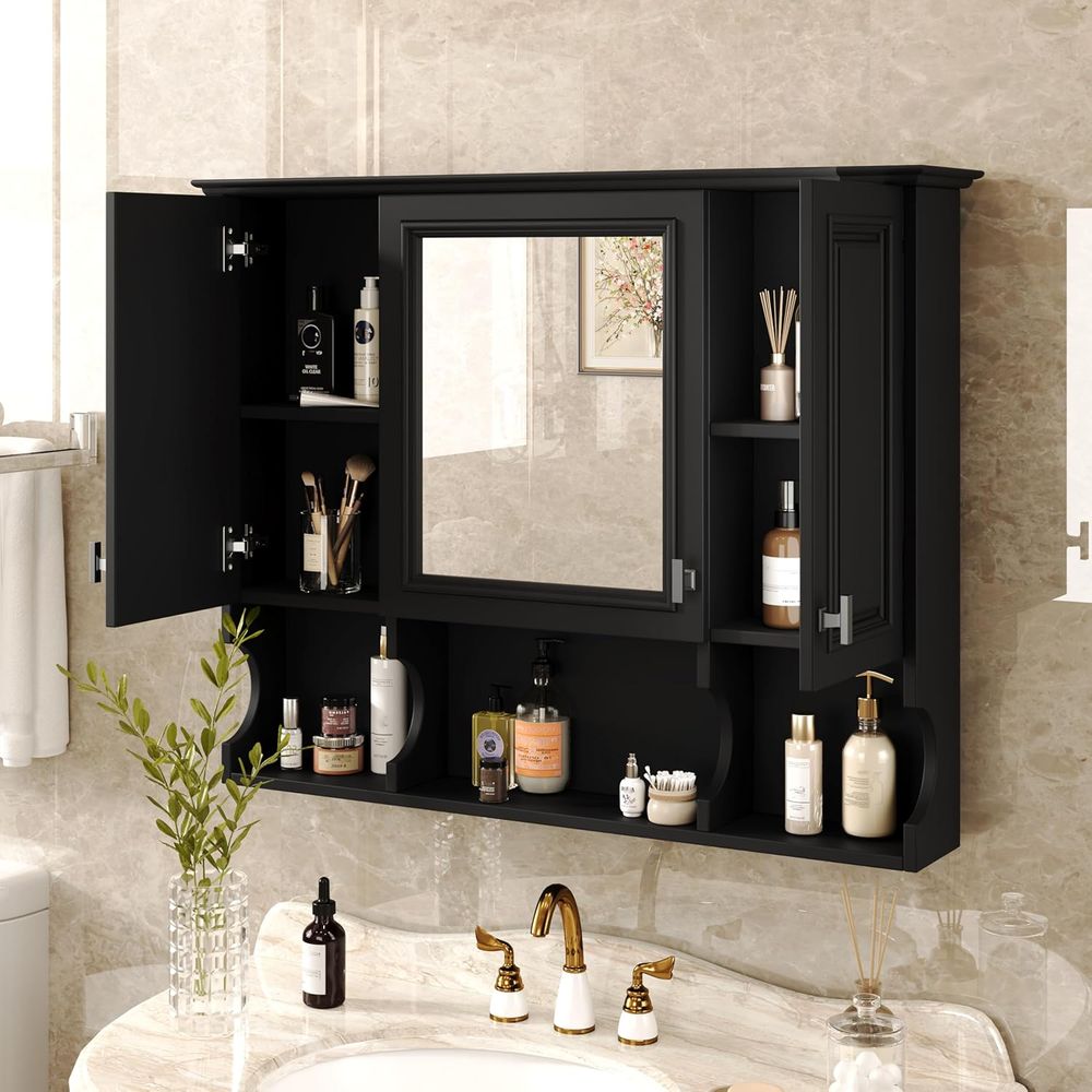 鏡付きバスルームウォールキャビネット、調節可能な棚とオープン - Home Bathroom Shelf のレビューと価格