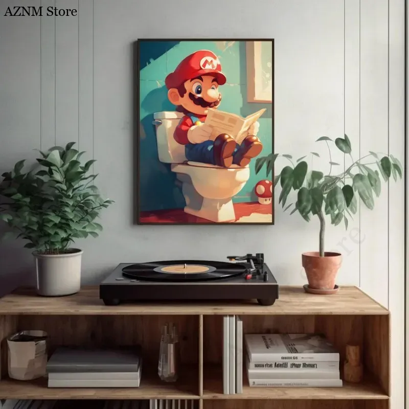 面白いバスルーム漫画ビデオゲームポスターかわいいアニメーショ - Home Bathroom Wall Art のレビューと価格