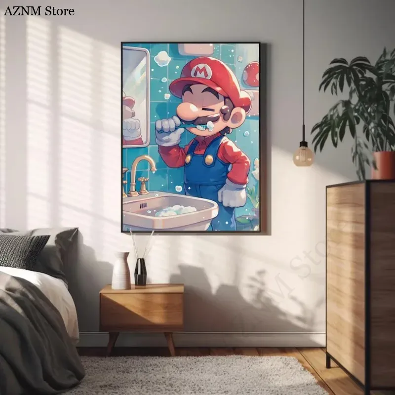 面白いバスルーム漫画ビデオゲームポスターかわいいアニメーショ - Home Bathroom Wall Art のレビューと価格