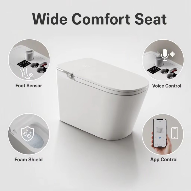 ホワイトスマートトイレ、スクエアボウル、床置き型、ヒーター付 - Home Bathroom のレビューと価格
