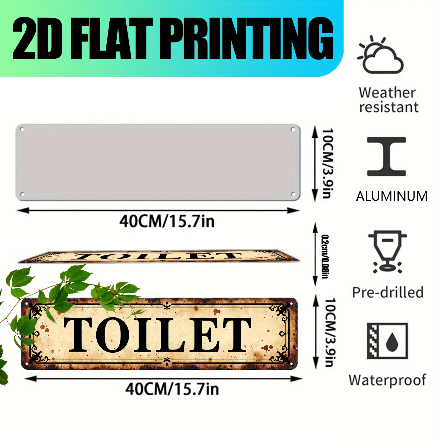 2D フラット、ヴィンテージアルミニウムウォールアートサイン - Home Bathroom Wall Art のレビューと価格