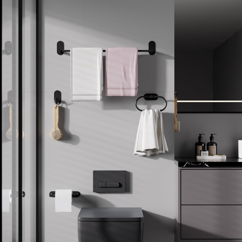 5点セット ステンレス製 粘着式 バスルームタオルホルダーセ - Home Bathroom Hardware のレビューと価格