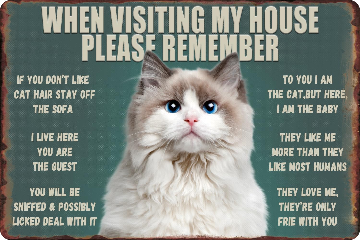 面白い猫のメタルティンサイン - 私の家を訪れた際は必ず覚え - Bathroom Home Visit のレビューと価格