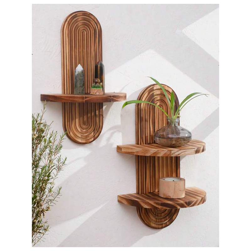 幾何学模様の壁掛け棚素朴な木製寝室キッチンバスルームファーム - Home Bathroom Shelf のレビューと価格