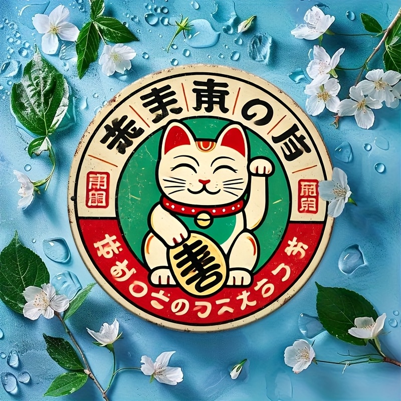 ヴィンテージ日本製招き猫メタルブリキ看板、丸型アルミ製、家庭 - Home Bathroom Sign のレビューと価格
