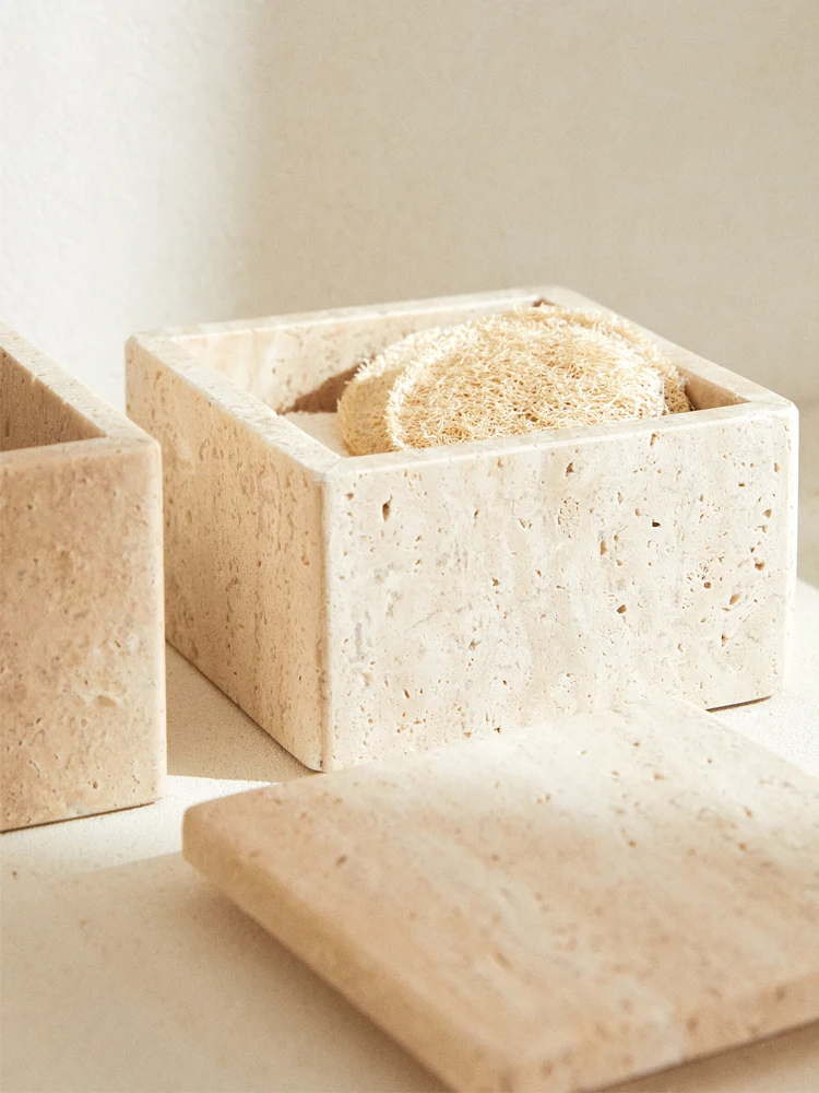 トラバーチン製ジュエリー収納容器、大理石製バスルームオーガナ - Bath Salts Jar のレビューと価格