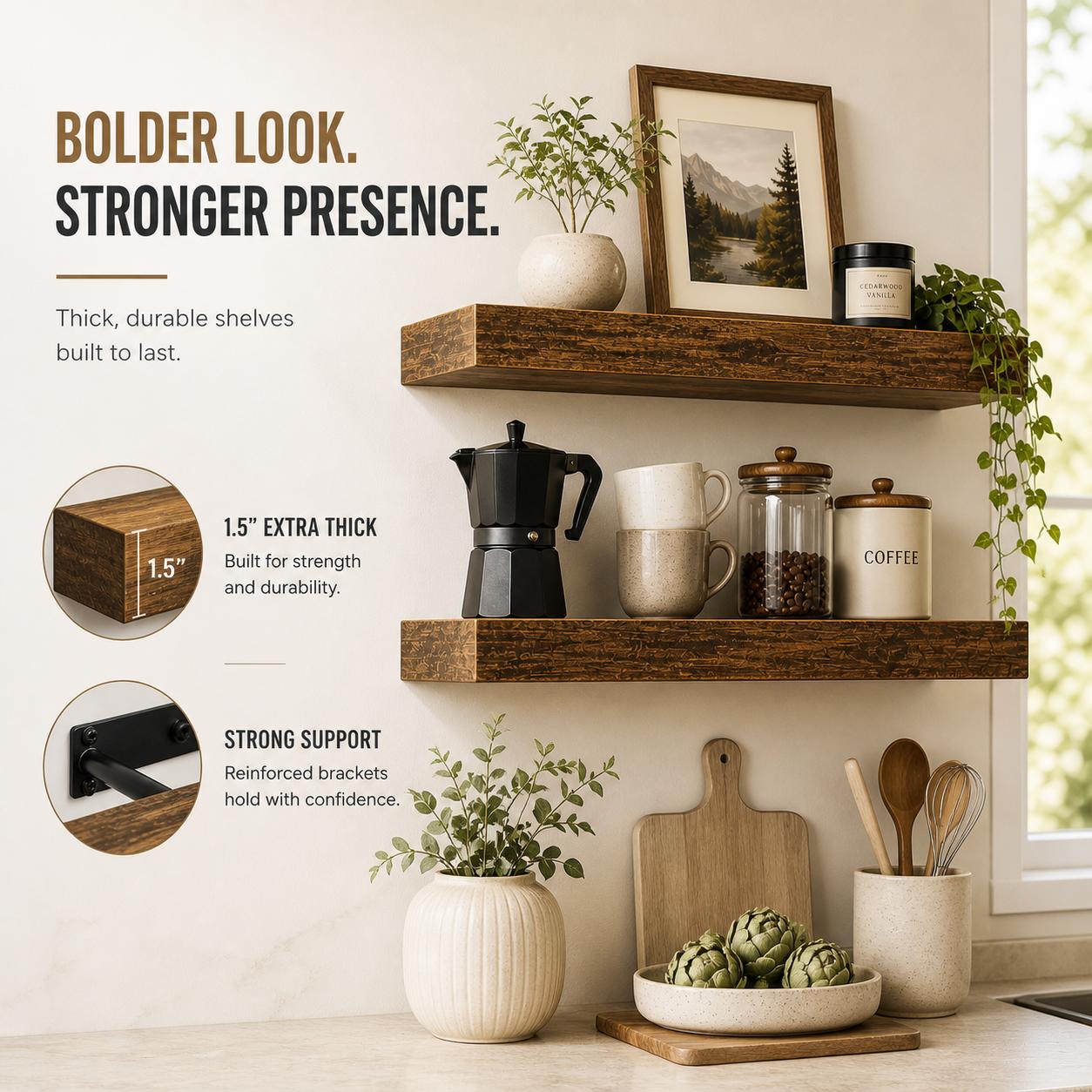 2個セット 素朴な木製フローティングシェルフ 壁掛け収納ラッ - Home Bathroom Shelf のレビューと価格