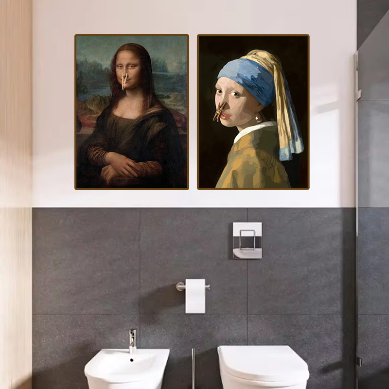 1ピース 面白い抽象的なバスルームトイレの家の装飾、額縁なし - Home Bathroom Wall Art のレビューと価格