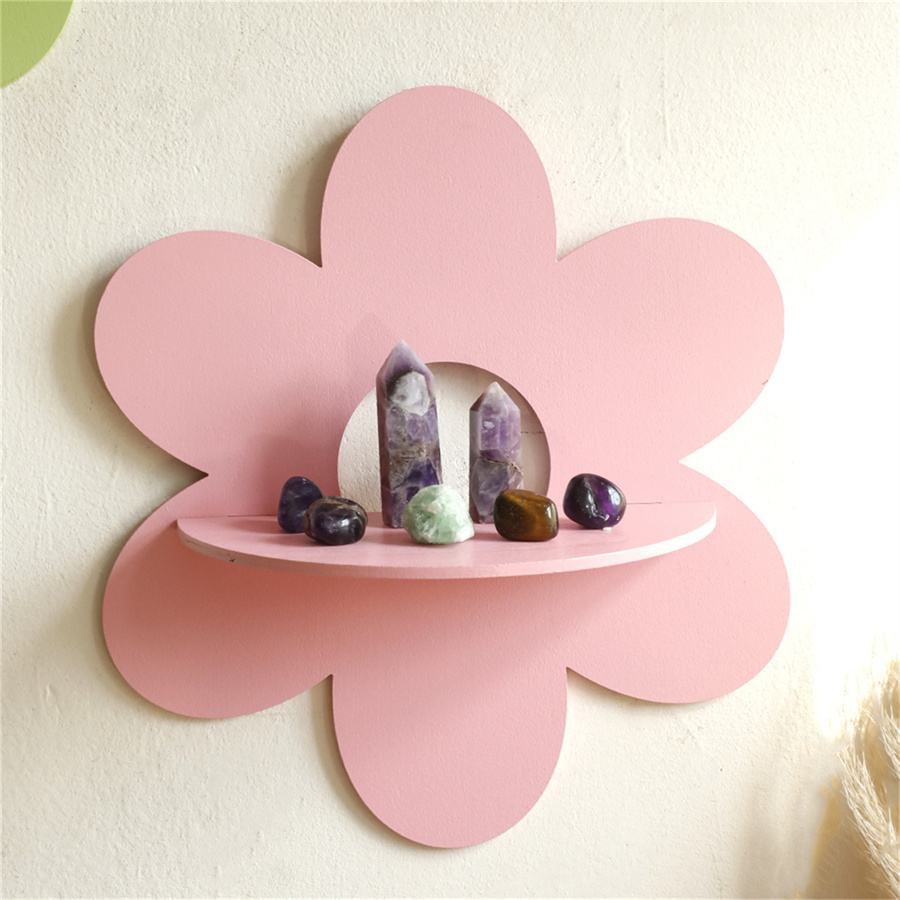 花の形の壁掛け収納ホルダー木製ウォールアート壁飾りフローティ - Home Bathroom Shelf のレビューと価格