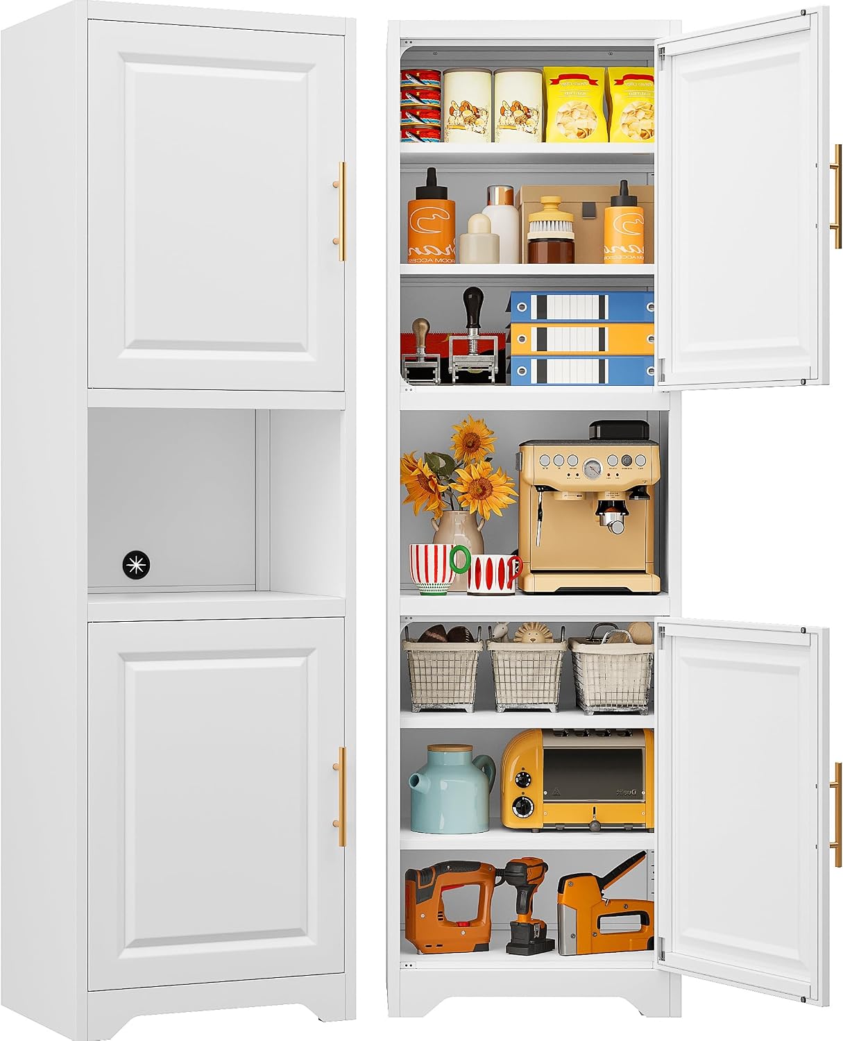 高さ67インチのスリムな収納キャビネット、2つの扉と7つの棚 - Home Bathroom Shelf のレビューと価格