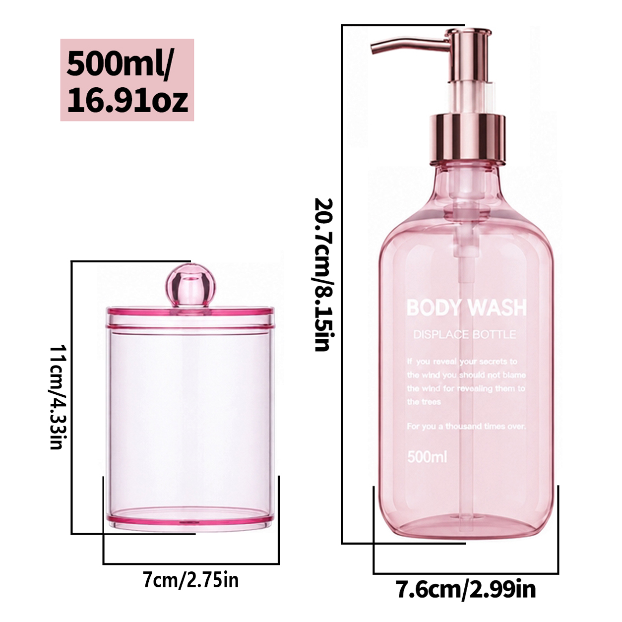 ピンクのスパバスルームセット（5点）、詰め替え可能なシャンプ - Bath Salts Jar のレビューと価格