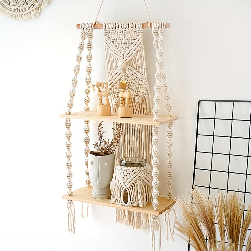 ボヘミアン手作りマクラメ織りウォールハンギング、2段フローテ - Home Bathroom Shelf のレビューと価格