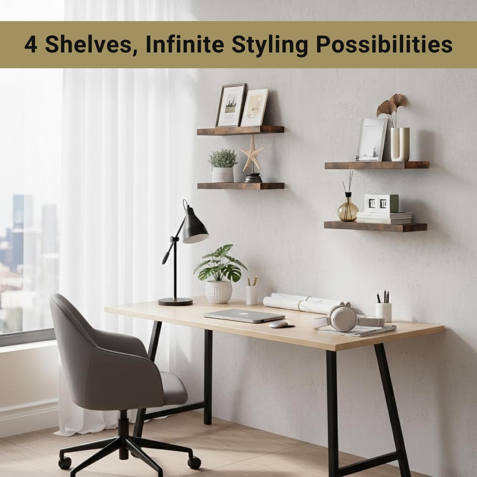 4個セットのフローティングシェルフ 壁掛け収納ラック 素朴な - Home Bathroom Shelf のレビューと価格