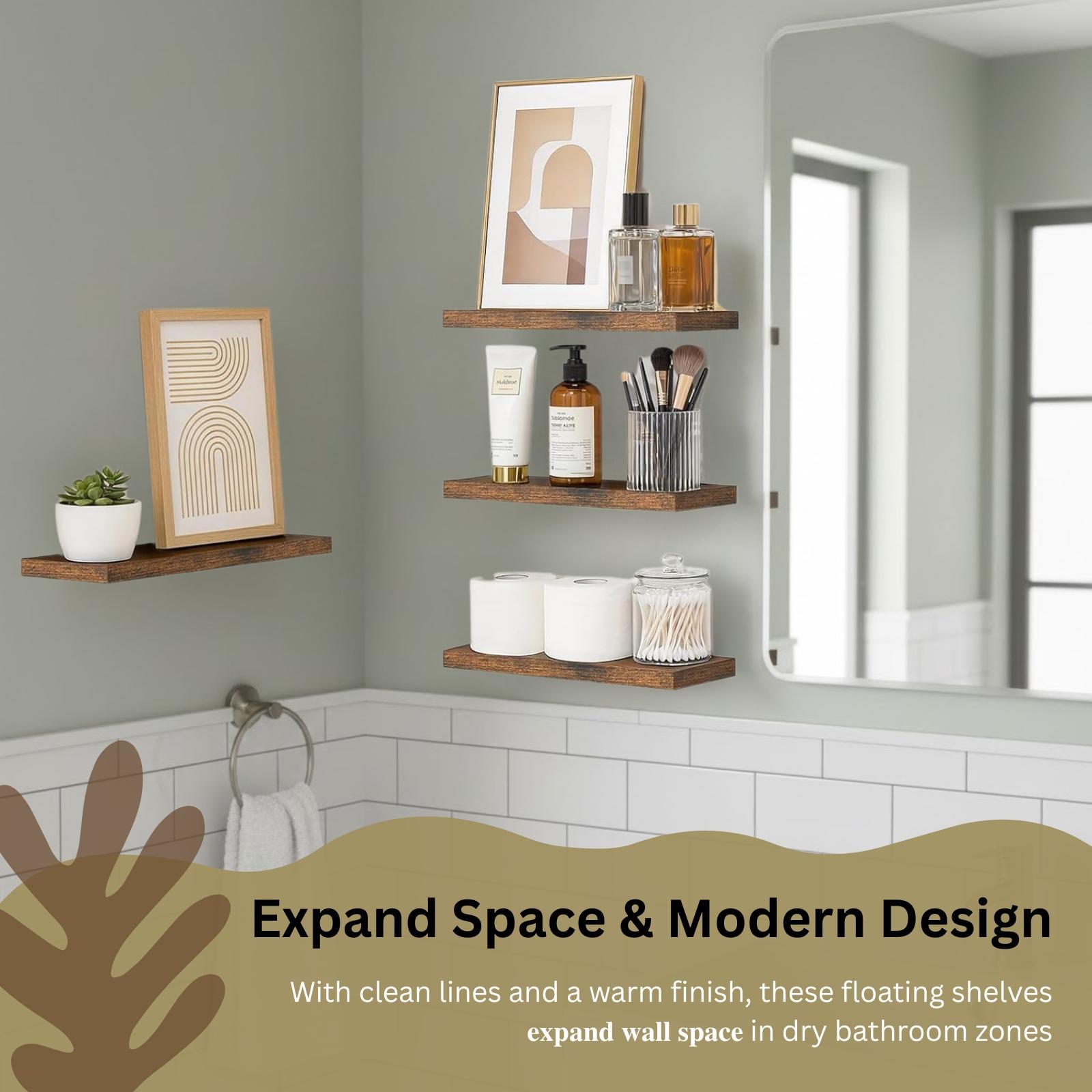 4個セットのフローティングシェルフ 壁掛け収納ラック 素朴な - Home Bathroom Shelf のレビューと価格