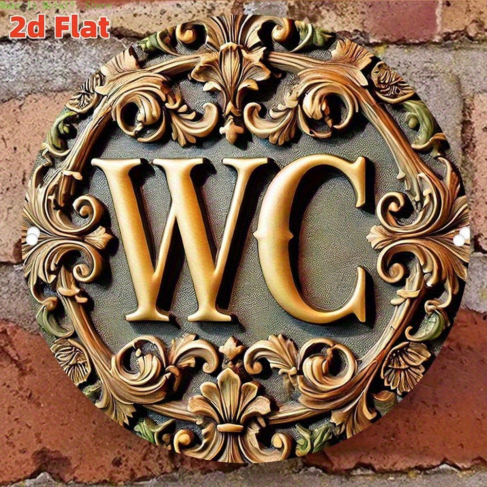 2Dフラット装飾バロック様式「WC」バスルームサイン、丸型ブ - Home Bathroom Wall Art のレビューと価格